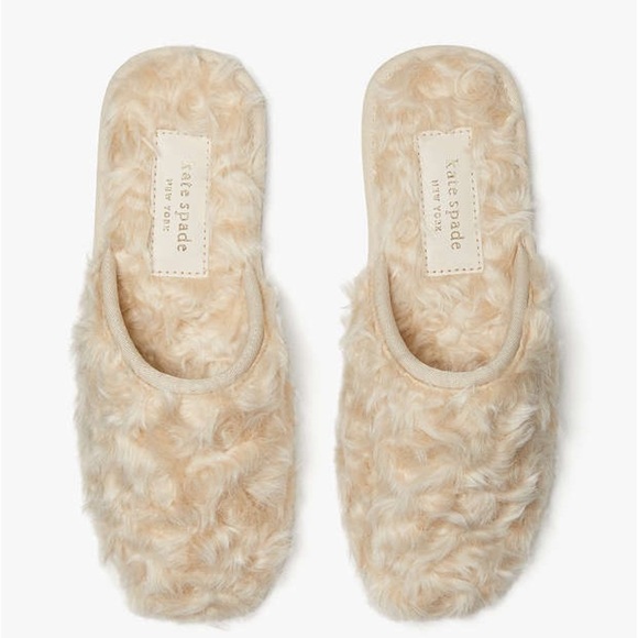 Kate Spade Cream Shearling Mule Slippers Womens 6 Cozy Warm Soft Loungewear - Picture 4 of 8